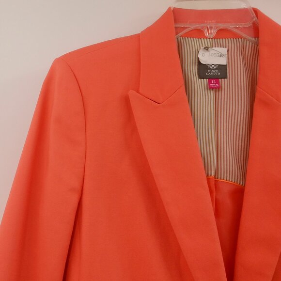 Vince Camuto Blazer Jacket Women's 12 Coral Orange Stretch Tailored Gold Buttons - Picture 4 of 8